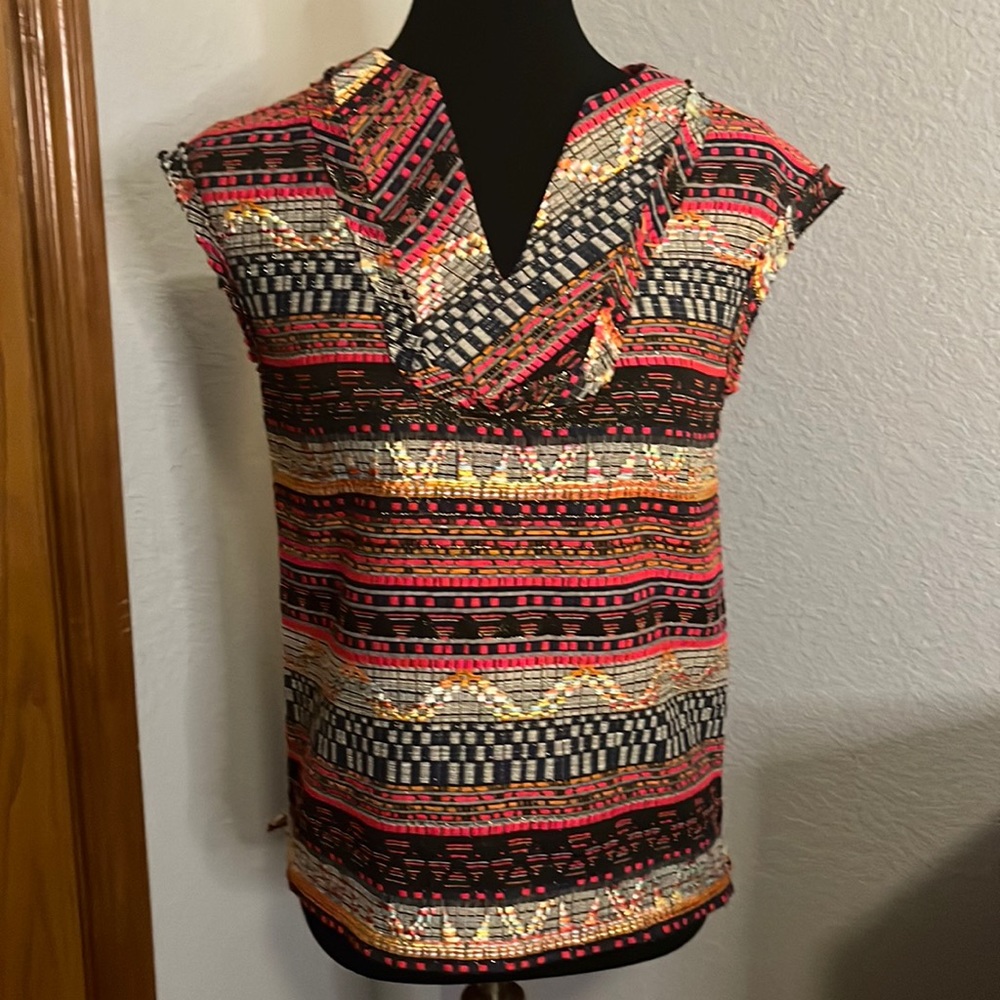 Trina Turk Sleeveless Woven Shell with Metallic Accents
